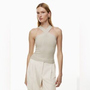 Babaton Cream Ribbed Cross-Back Top NWOT